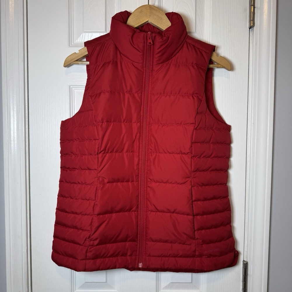 Lands' End Women's S(6-8) 600 Fill Full-Zip Red‎ Quilted Down Puffer Vest